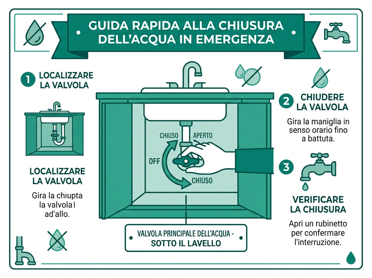 Infografica: come chiudere il rubinetto principale dell'acqua in emergenza